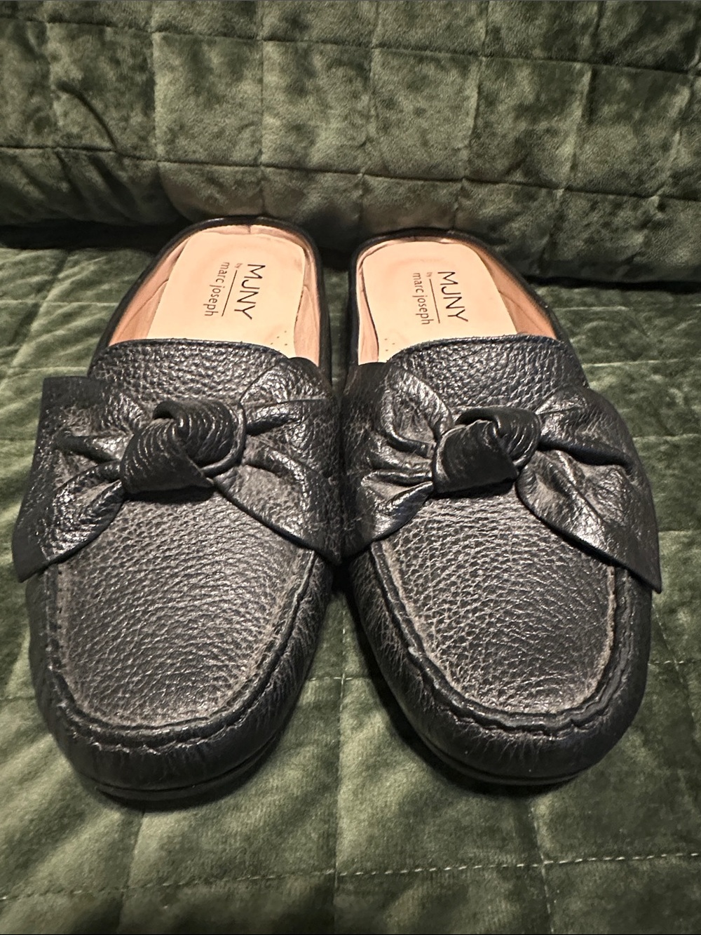 Marc Joseph Black Pebbled Leather Knot-Detail Mule Loafers